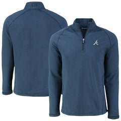 Atlanta Braves Cutter & Buck Peshastin Eco Fleece Recycled Raglan Quarter-Zip Top Heather Navy