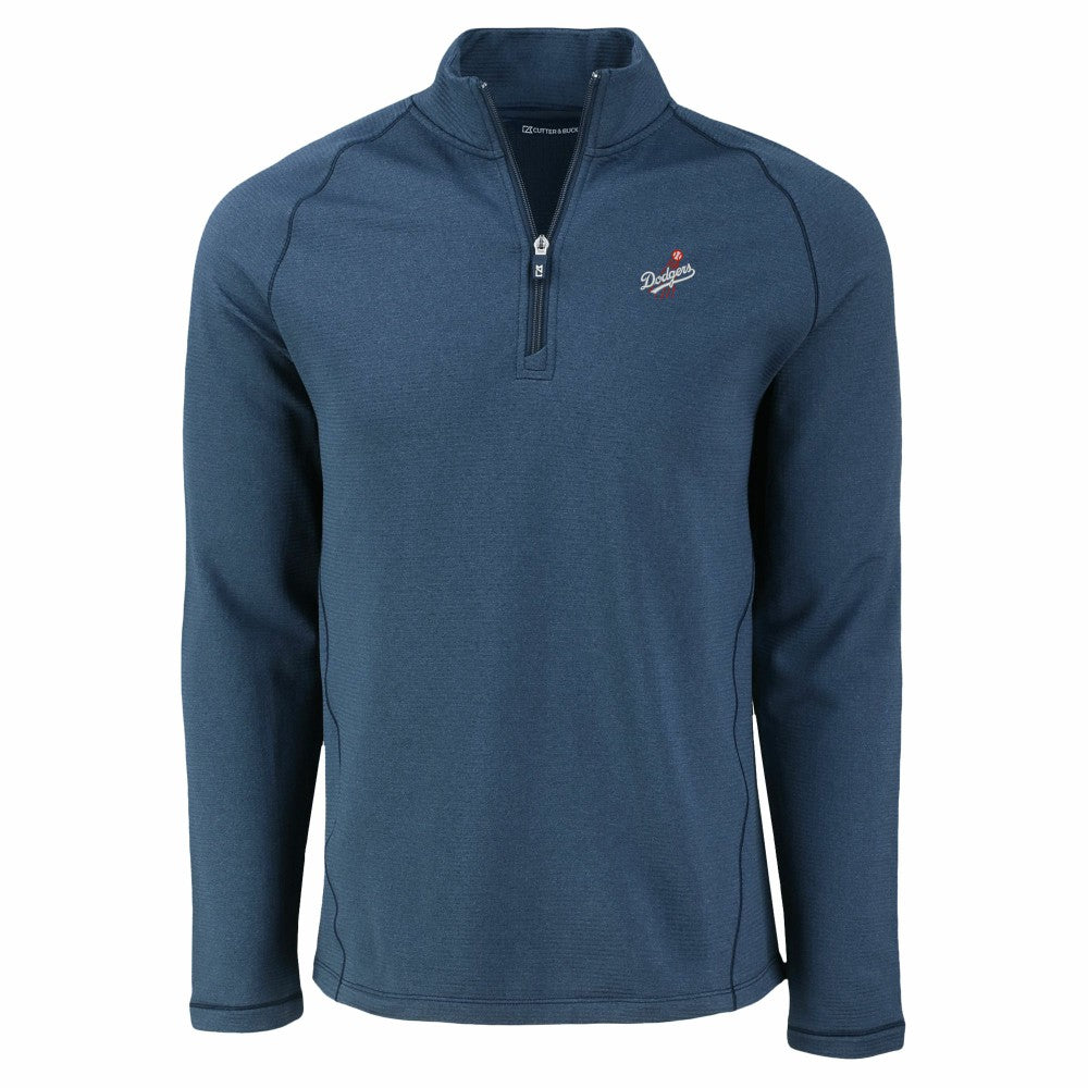 Los Angeles Dodgers Cutter & Buck Peshastin Eco Fleece Recycled Raglan Quarter-Zip Top Heather Navy
