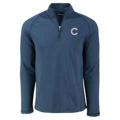 Chicago Cubs Cutter & Buck Peshastin Eco Fleece Recycled Raglan Quarter-Zip Top Heather Navy