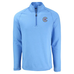 Chicago Cubs Cutter & Buck Peshastin Eco Fleece Recycled Raglan Quarter-Zip Top Heather Light Blue