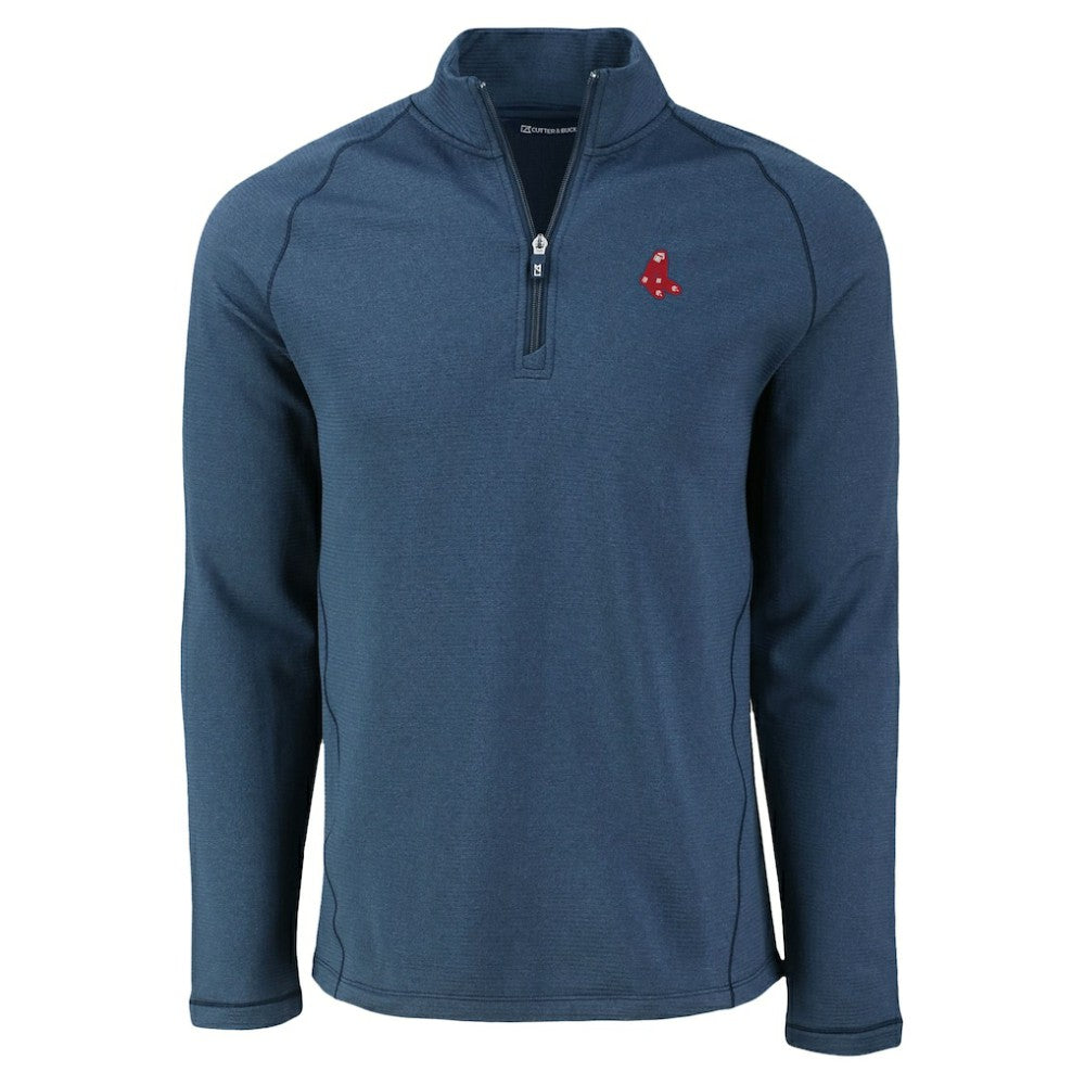 Boston Red Sox Cutter & Buck Peshastin Eco Fleece Recycled Raglan Quarter-Zip Top Heather Navy
