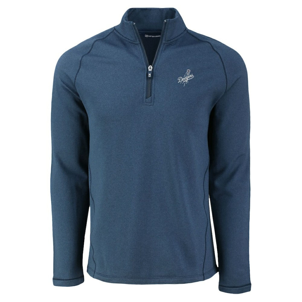 Los Angeles Dodgers Cutter & Buck Peshastin Eco Fleece Recycled Raglan Quarter-Zip Top Heather Navy