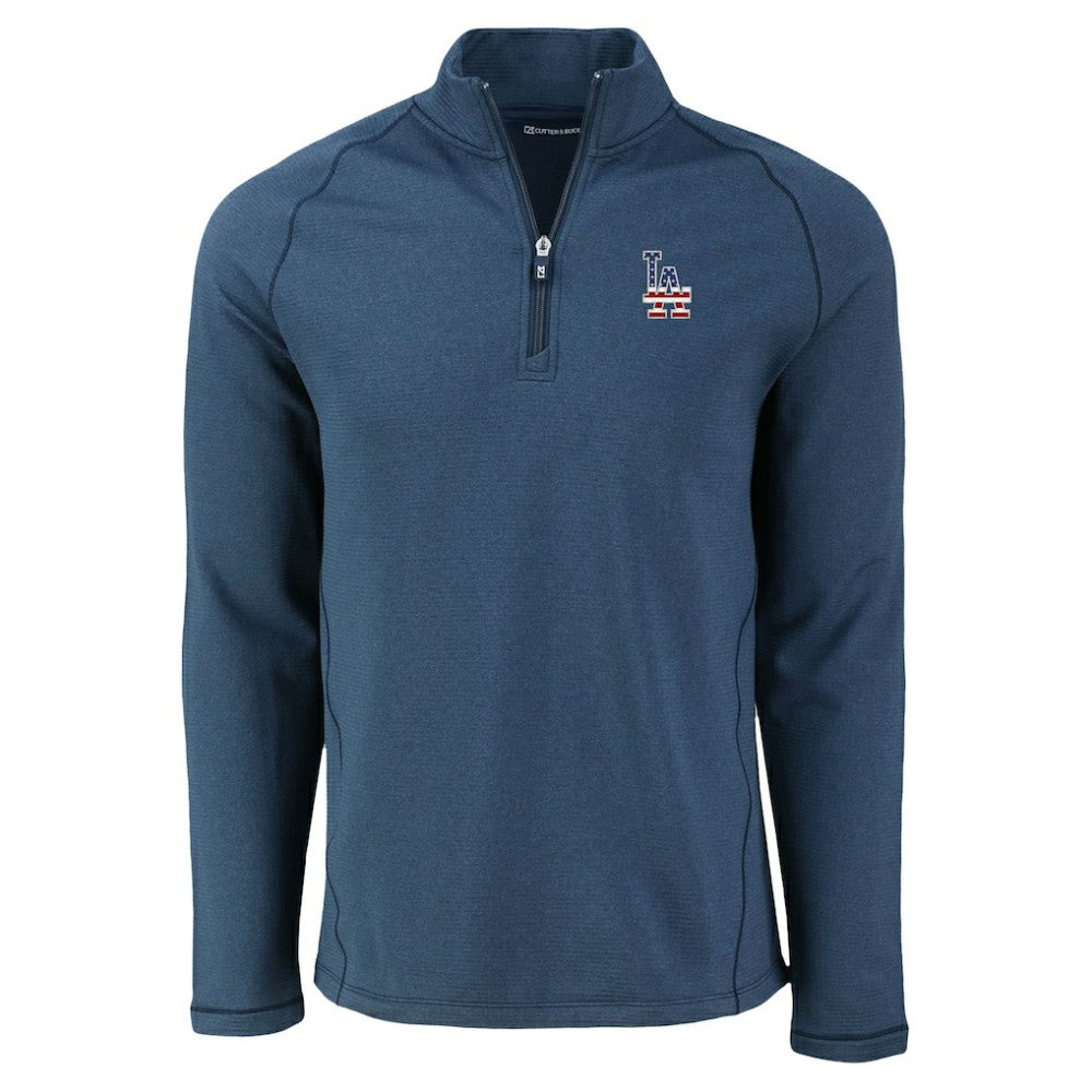 Los Angeles Dodgers Cutter & Buck Peshastin Eco Fleece Recycled Raglan Quarter-Zip Top Heather Navy