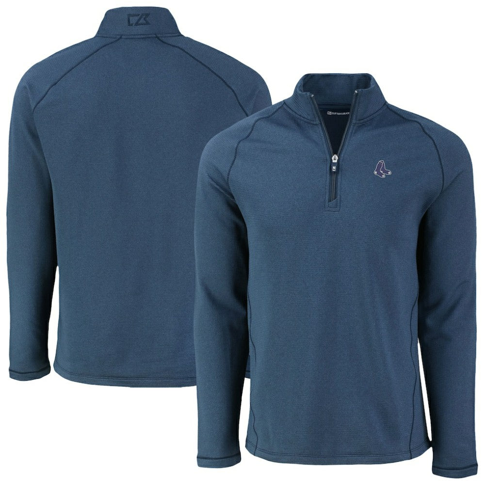 Boston Red Sox Cutter & Buck Peshastin Eco Fleece Recycled Raglan Quarter-Zip Top Heather Navy