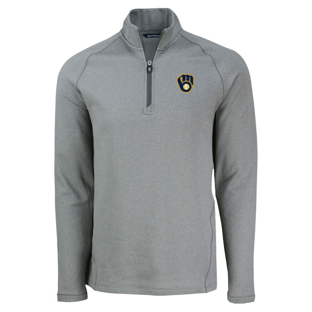 Milwaukee Brewers Cutter & Buck Peshastin Eco Fleece Recycled Raglan Quarter-Zip Top Heather Gray