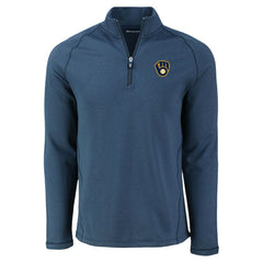 Milwaukee Brewers Cutter & Buck Peshastin Eco Fleece Recycled Raglan Quarter-Zip Top Heather Navy