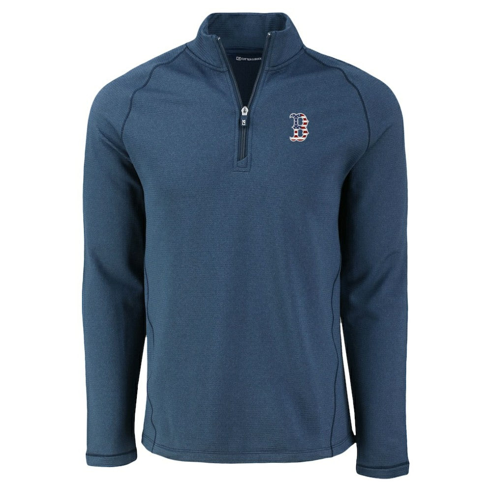 Boston Red Sox Cutter & Buck Peshastin Eco Fleece Recycled Raglan Quarter-Zip Top Heather Navy