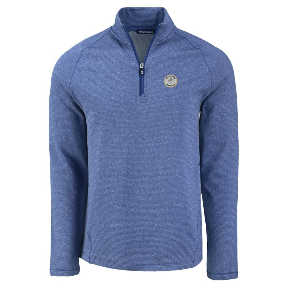 Milwaukee Brewers Cutter & Buck Peshastin Eco Fleece Recycled Raglan Quarter-Zip Top Heather Royal