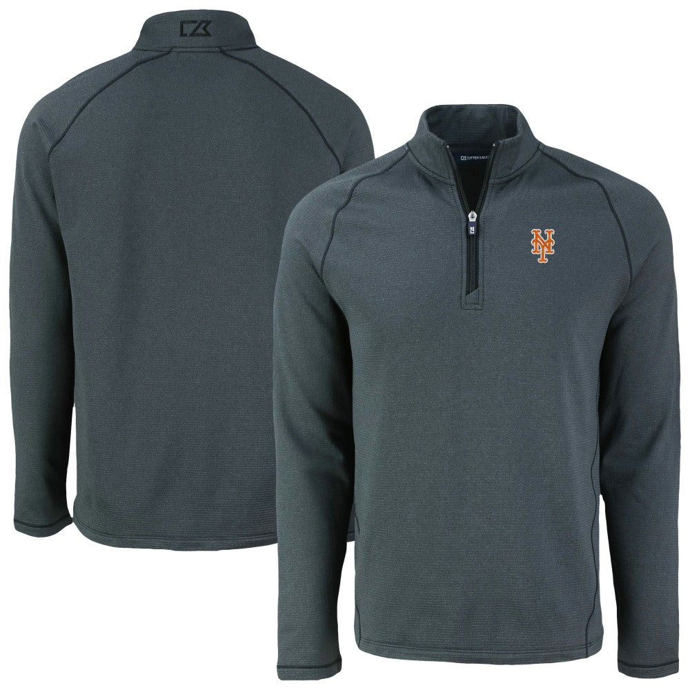 New York Mets Cutter & Buck Peshastin Eco Fleece Recycled Raglan Quarter-Zip Top Heather Black