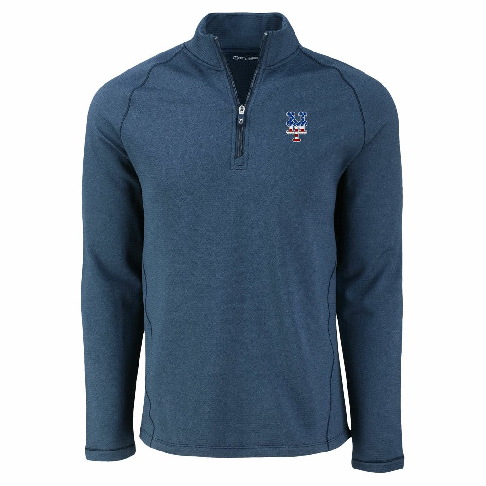 New York Mets Cutter & Buck Peshastin Eco Fleece Recycled Raglan Quarter-Zip Top Heather Navy