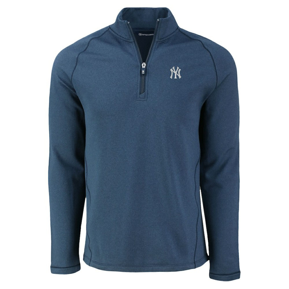 New York Yankees Cutter & Buck Peshastin Eco Fleece Recycled Raglan Quarter-Zip Top Heather Navy
