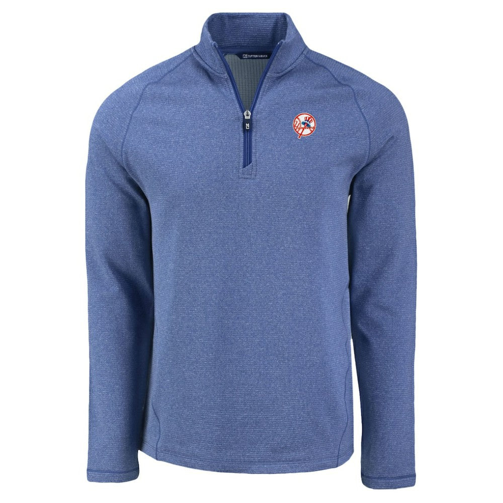 New York Yankees Cutter & Buck Peshastin Eco Fleece Recycled Raglan Quarter-Zip Top Heather Blue