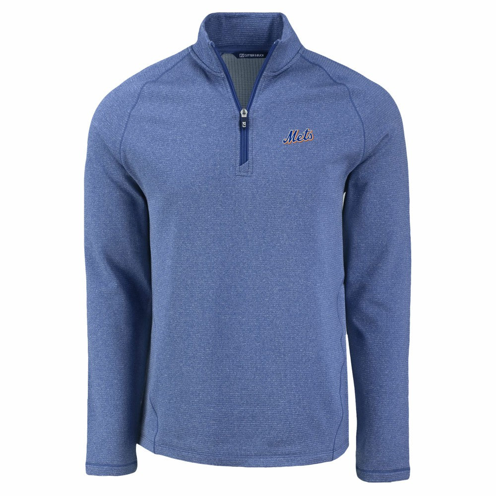 New York Mets Cutter & Buck Peshastin Eco Fleece Recycled Raglan Quarter-Zip Top Heather Blue
