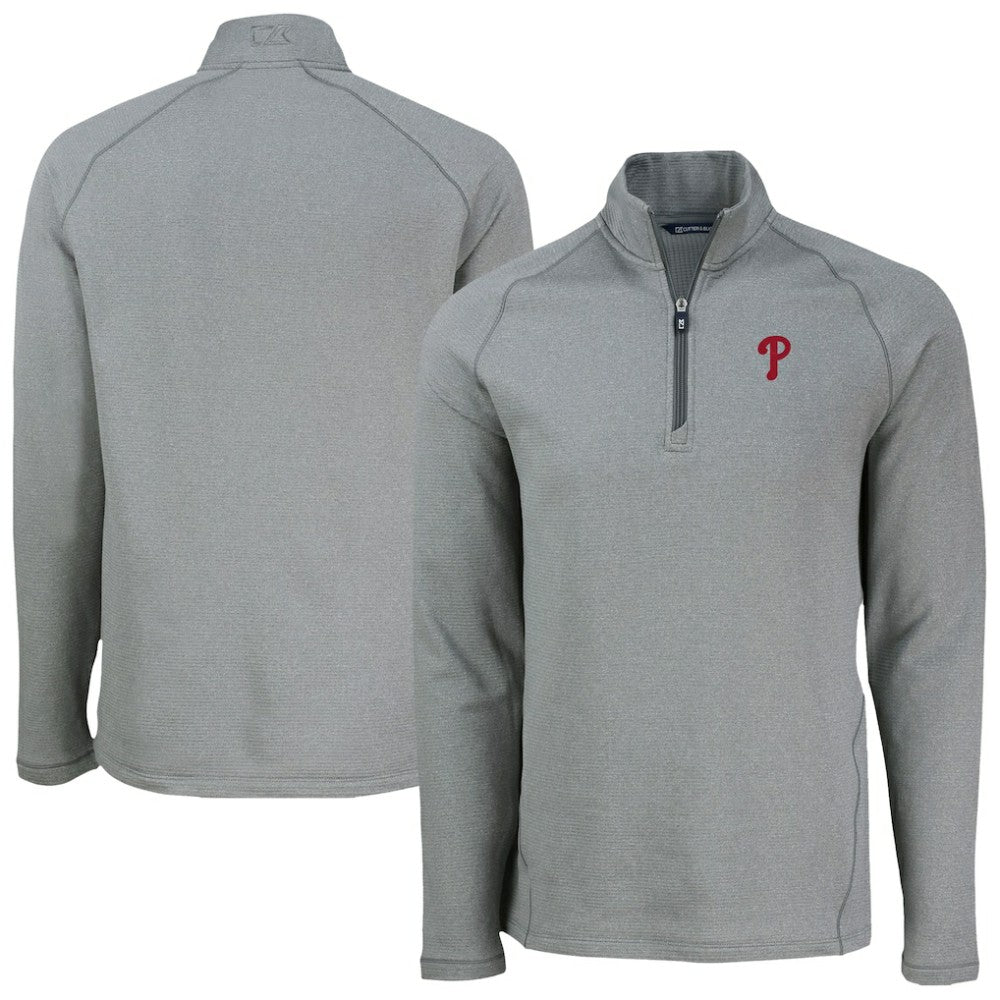 Philadelphia Phillies Cutter & Buck Peshastin Eco Fleece Recycled Raglan Quarter-Zip Top Heather Gray