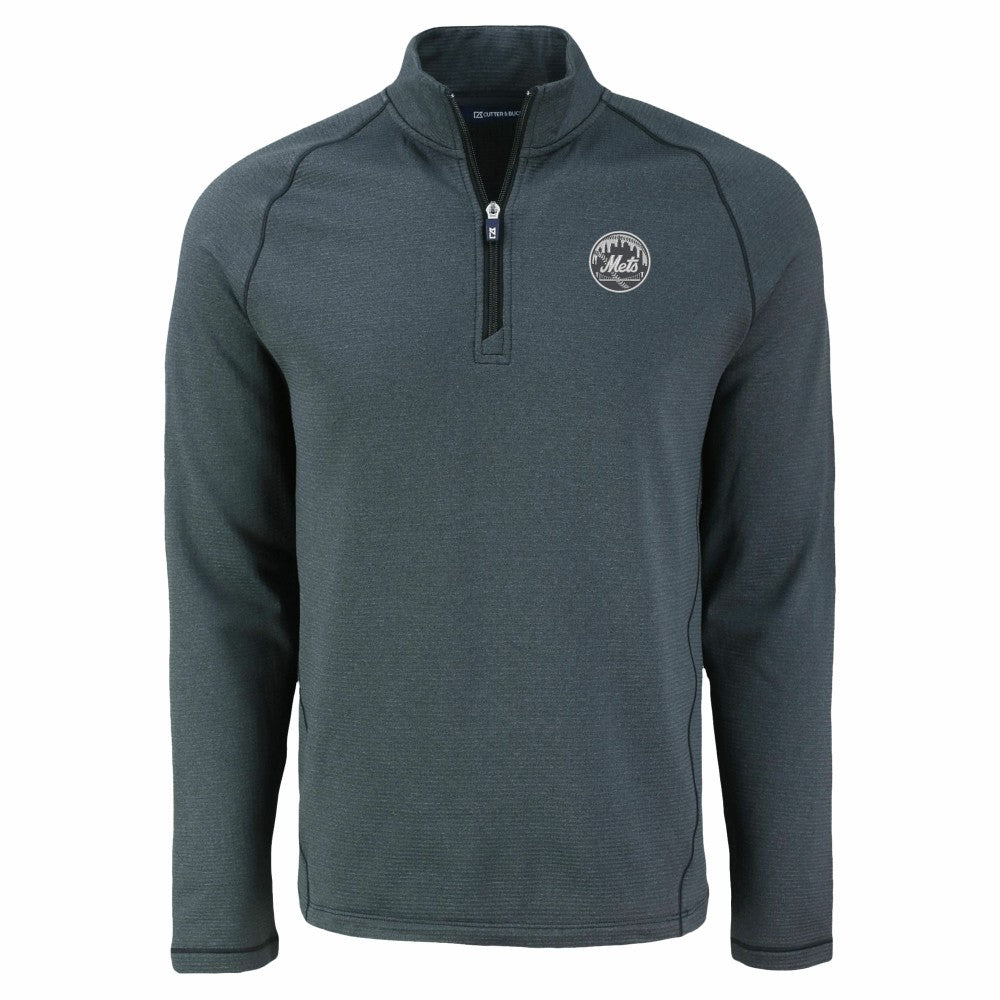 New York Mets Cutter & Buck Peshastin Eco Fleece Recycled Raglan Quarter-Zip Top Heather Black
