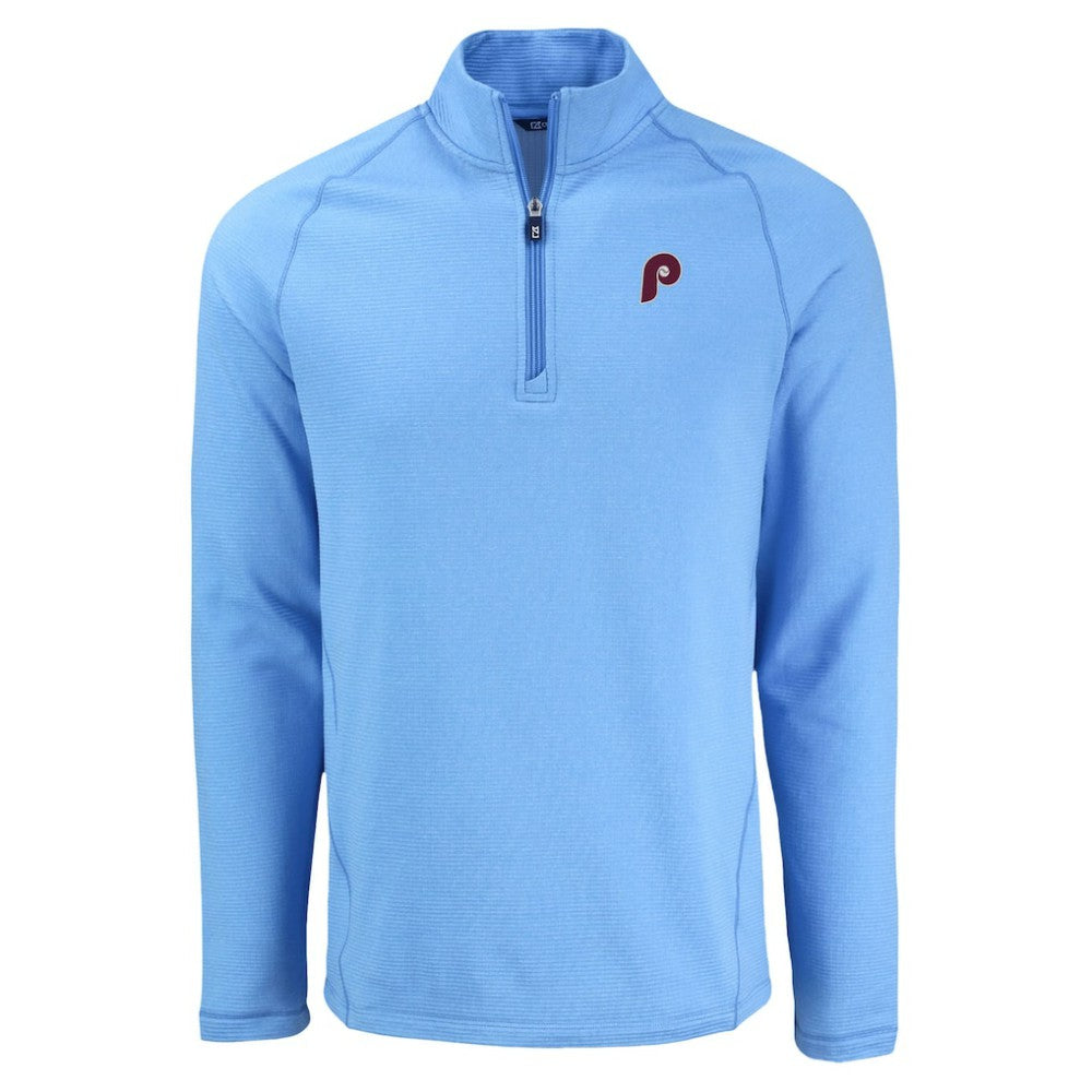 Philadelphia Phillies Cutter & Buck Peshastin Eco Fleece Recycled Raglan Quarter-Zip Top Heather Light Blue