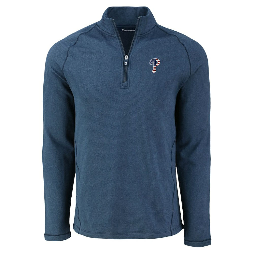 Philadelphia Phillies Cutter & Buck Peshastin Eco Fleece Recycled Raglan Quarter-Zip Top Heather Navy