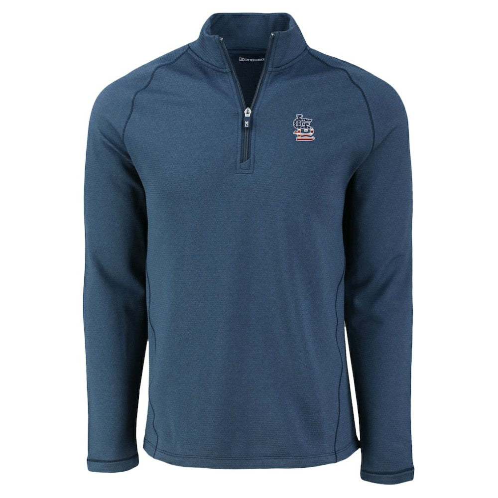 St. Louis Cardinals Cutter & Buck Peshastin Eco Fleece Recycled Raglan Quarter-Zip Top Heather Navy