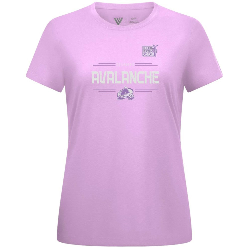 Cale Makar Colorado Avalanche Levelwear Women's Hockey Fights Cancer Anthem Name & Number T-Shirt Lavender