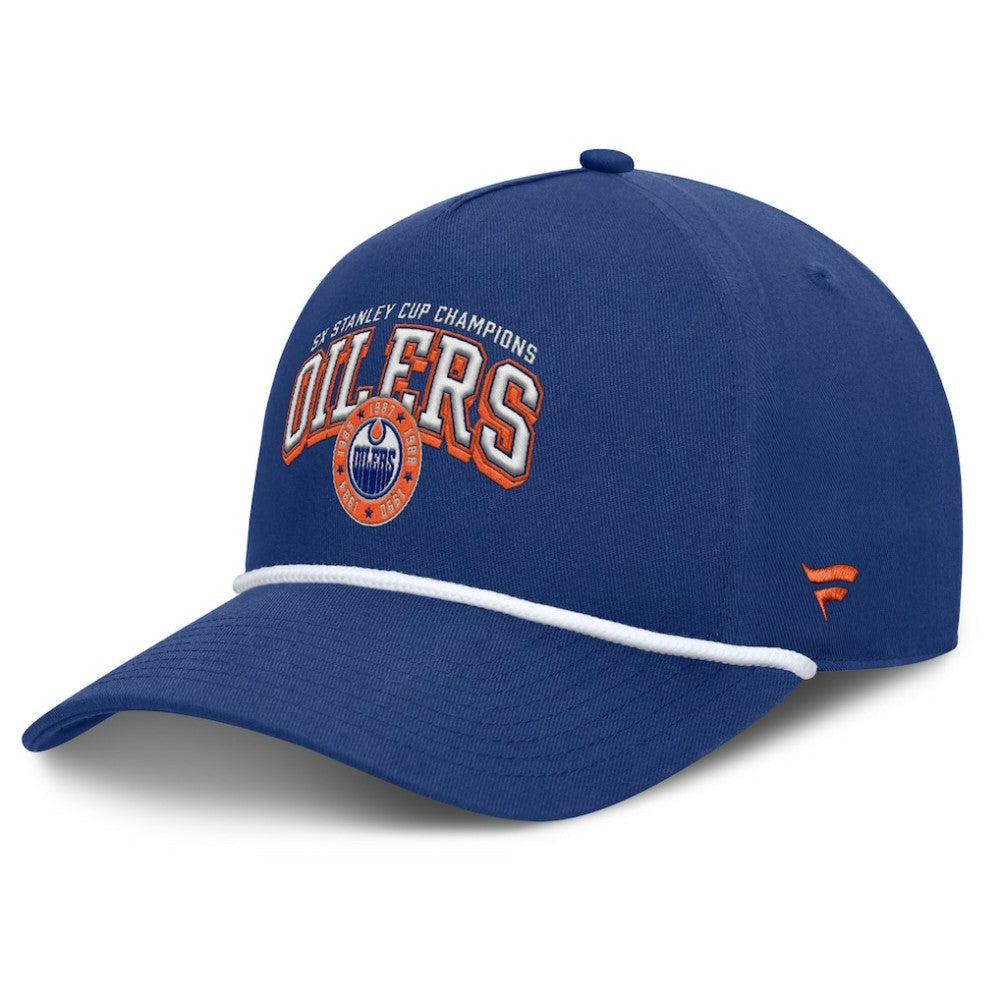 Edmonton Oilers Fanatics Decades Collection A-Frame Rope Adjustable Hat Royal