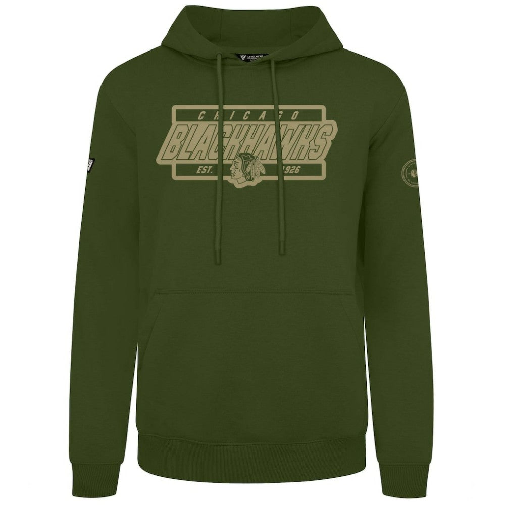 Chicago Blackhawks Levelwear Podium Pullover Hoodie Olive