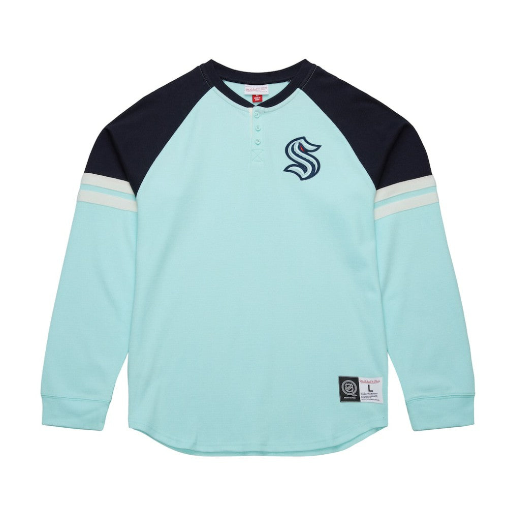 Seattle Kraken Mitchell & Ness Thermal Henley Long Sleeve T-Shirt Light Blue
