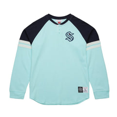 Seattle Kraken Mitchell & Ness Thermal Henley Long Sleeve T-Shirt Light Blue