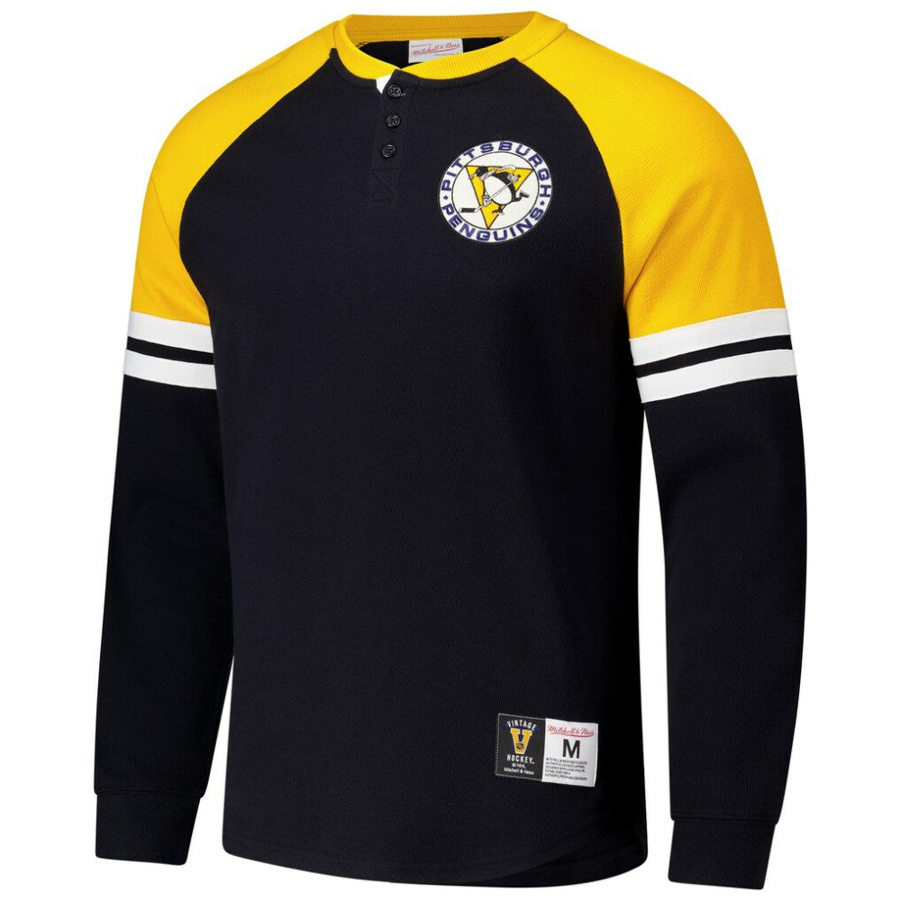 Pittsburgh Penguins Mitchell & Ness Thermal Henley Long Sleeve T-Shirt Black