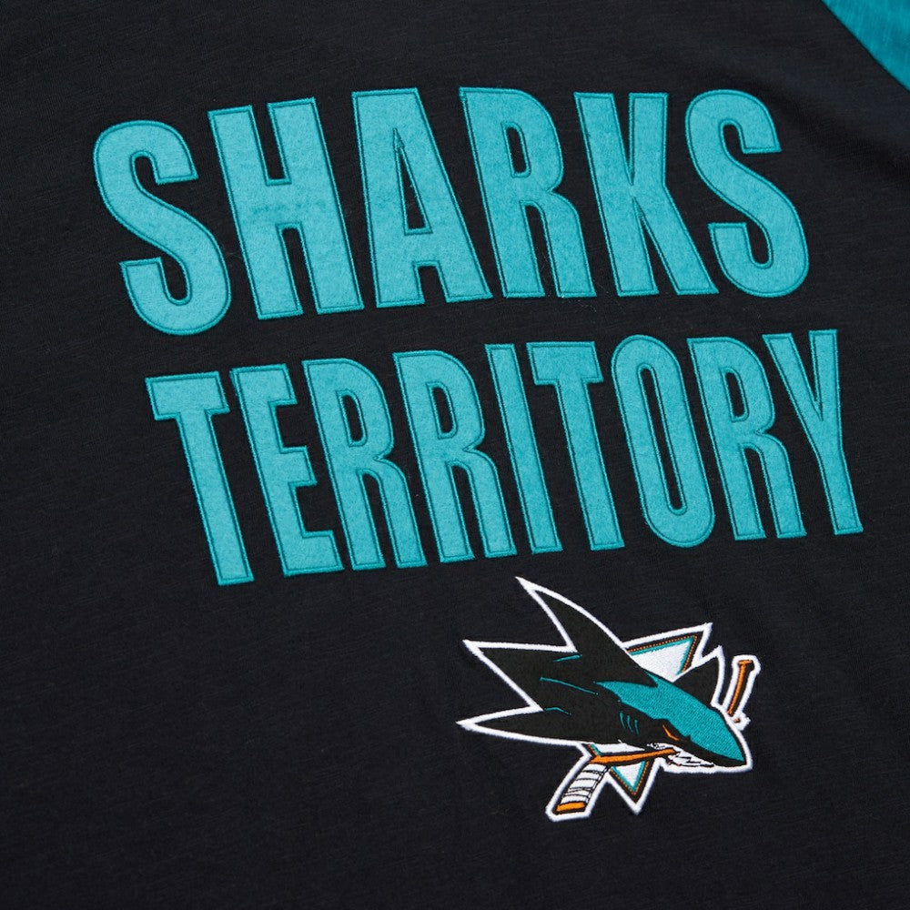 San Jose Sharks Mitchell & Ness Legendary Slub Raglan Long Sleeve T-Shirt Black/Teal
