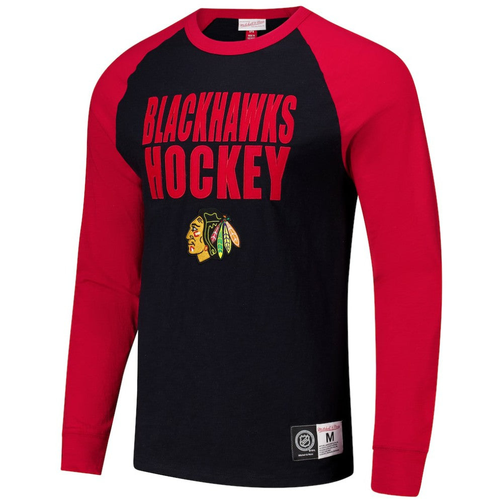 Chicago Blackhawks Mitchell & Ness Legendary Slub Raglan Long Sleeve T-Shirt Black/Red