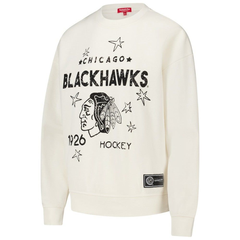 Chicago Blackhawks Mitchell & Ness Women's Logo 3.0 Pullover Sweatshirt Cream