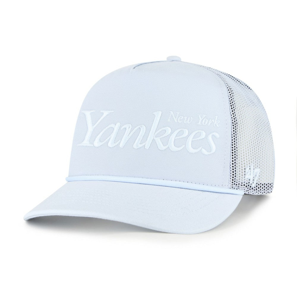 New York Yankees Foundation Script Hitch Adjustable Trucker Hat Light Blue | 47 brand