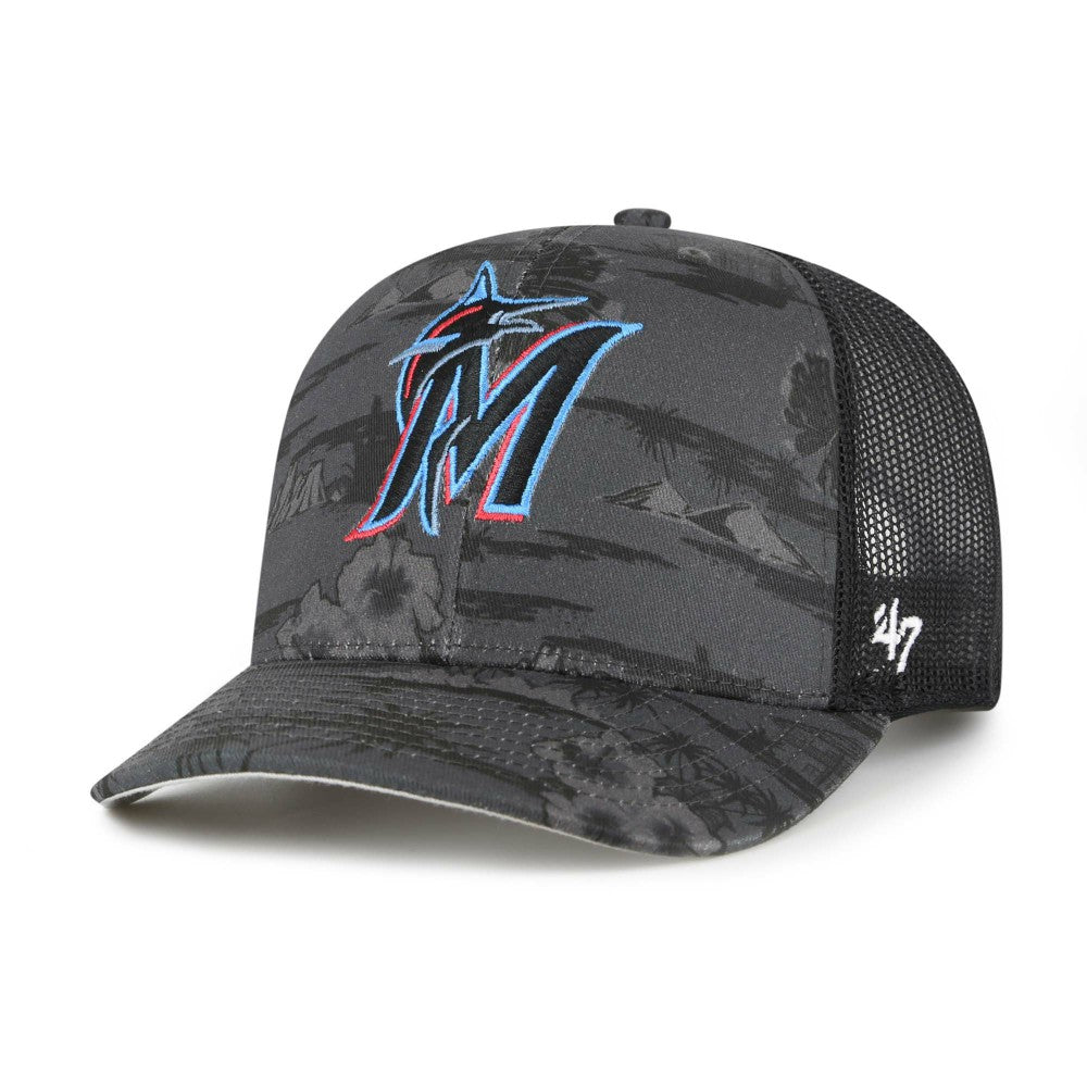 Miami Marlins Fiji Trucker Adjustable Hat Black | 47 brand