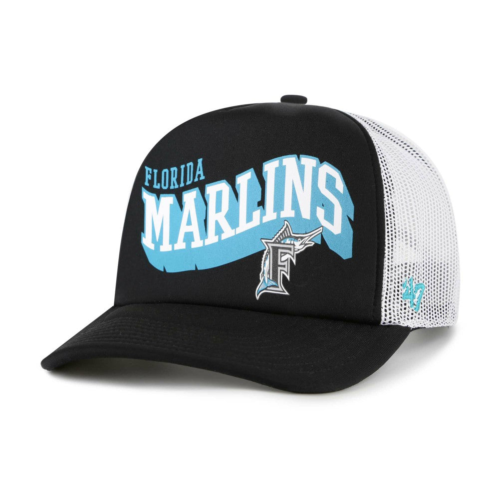Miami Marlins Meander Foam Trucker Snapback Hat Black | 47 brand