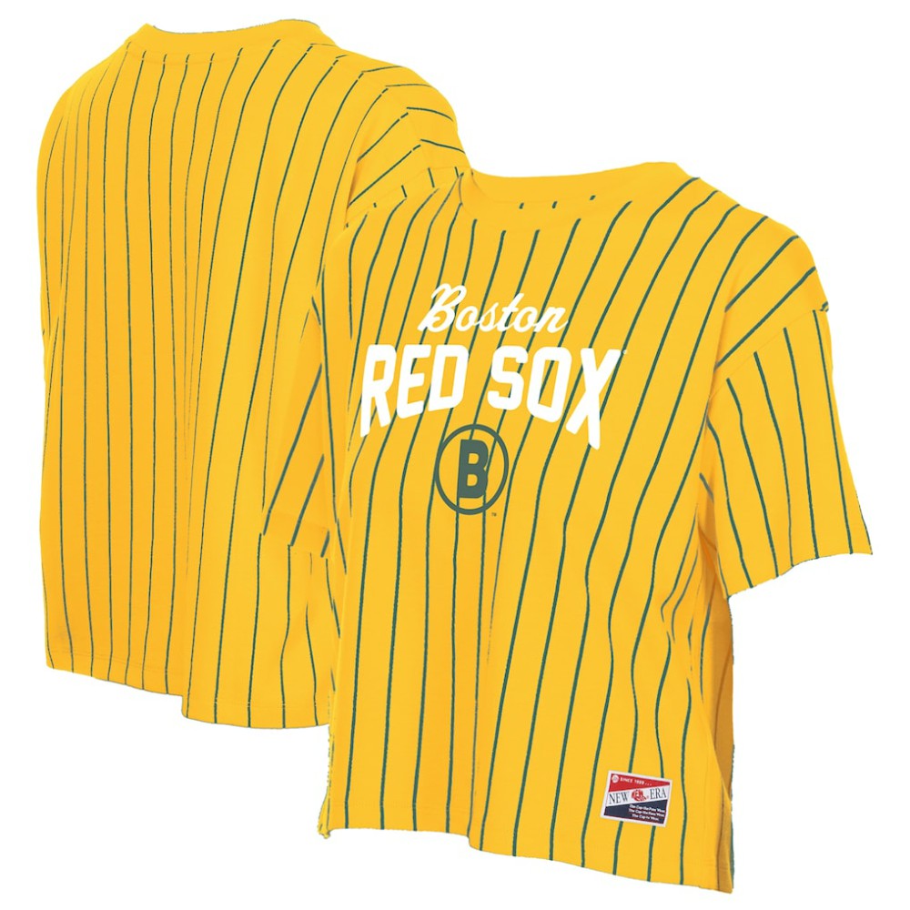 Boston Red Sox Women's 2025 City Connect Pinstripe T-Shirt Yellow | New Era