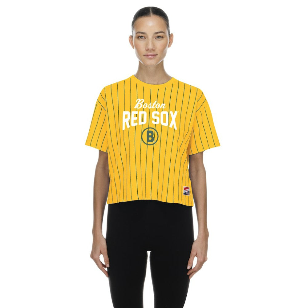Boston Red Sox Women's 2025 City Connect Pinstripe T-Shirt Yellow | New Era