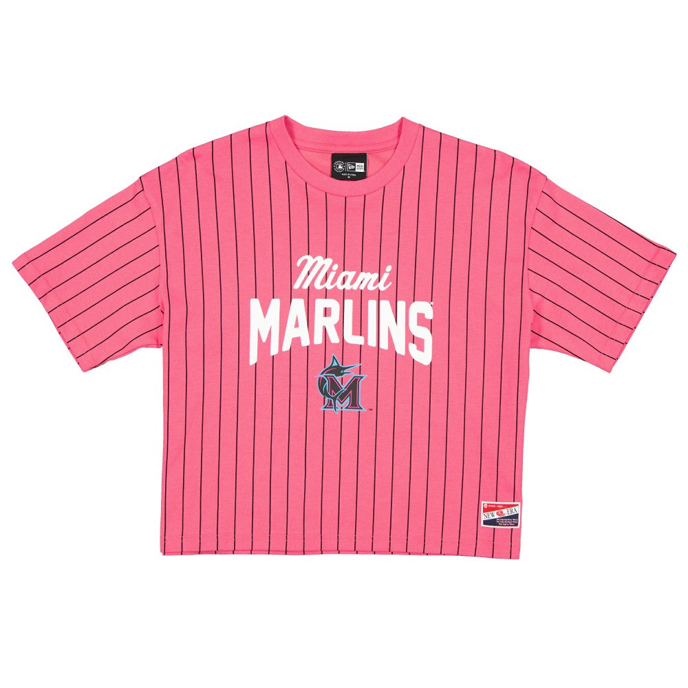 Miami Marlins Women's 2025 City Connect Pinstripe T-Shirt Pink | New Era
