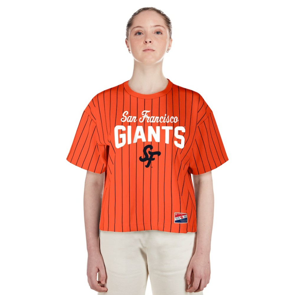 San Francisco Giants Women's 2025 City Connect Boxy Pinstripe T-Shirt Orange | New Era