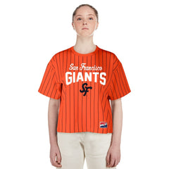San Francisco Giants Women's 2025 City Connect Boxy Pinstripe T-Shirt Orange | New Era