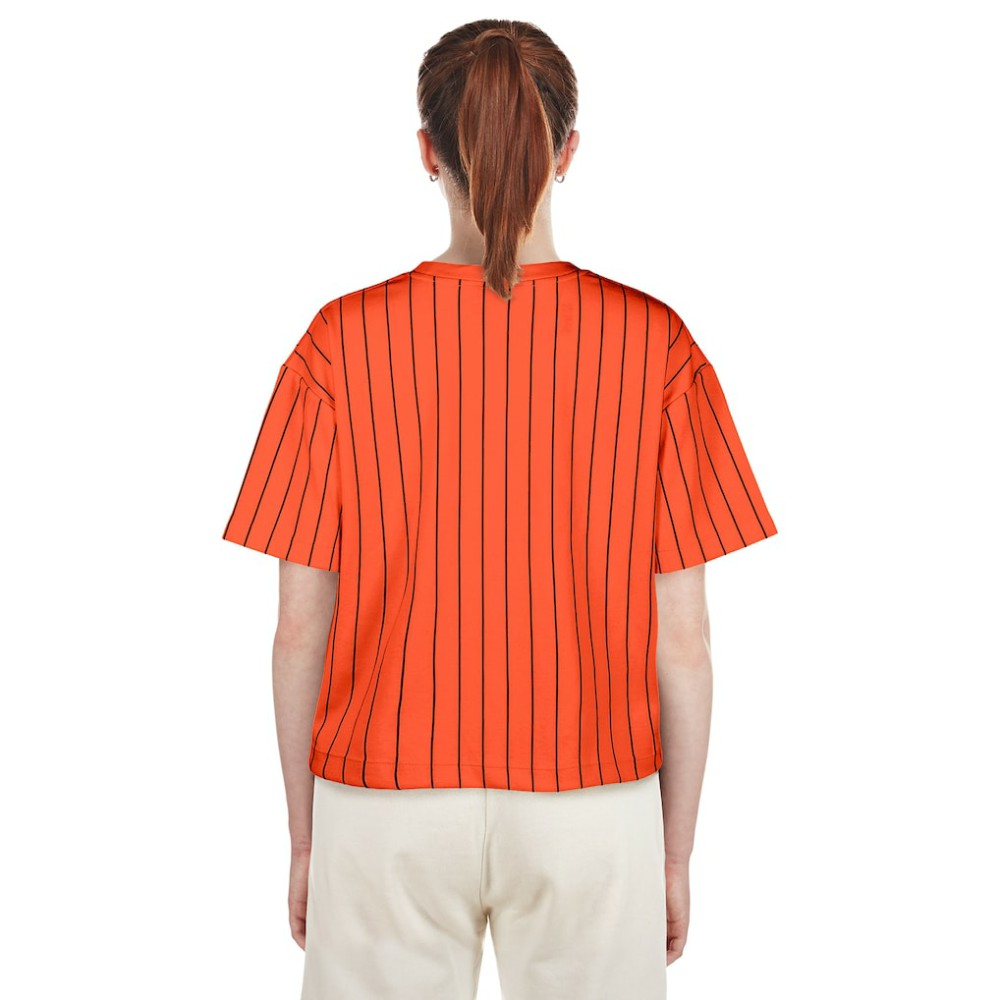 San Francisco Giants Women's 2025 City Connect Boxy Pinstripe T-Shirt Orange | New Era