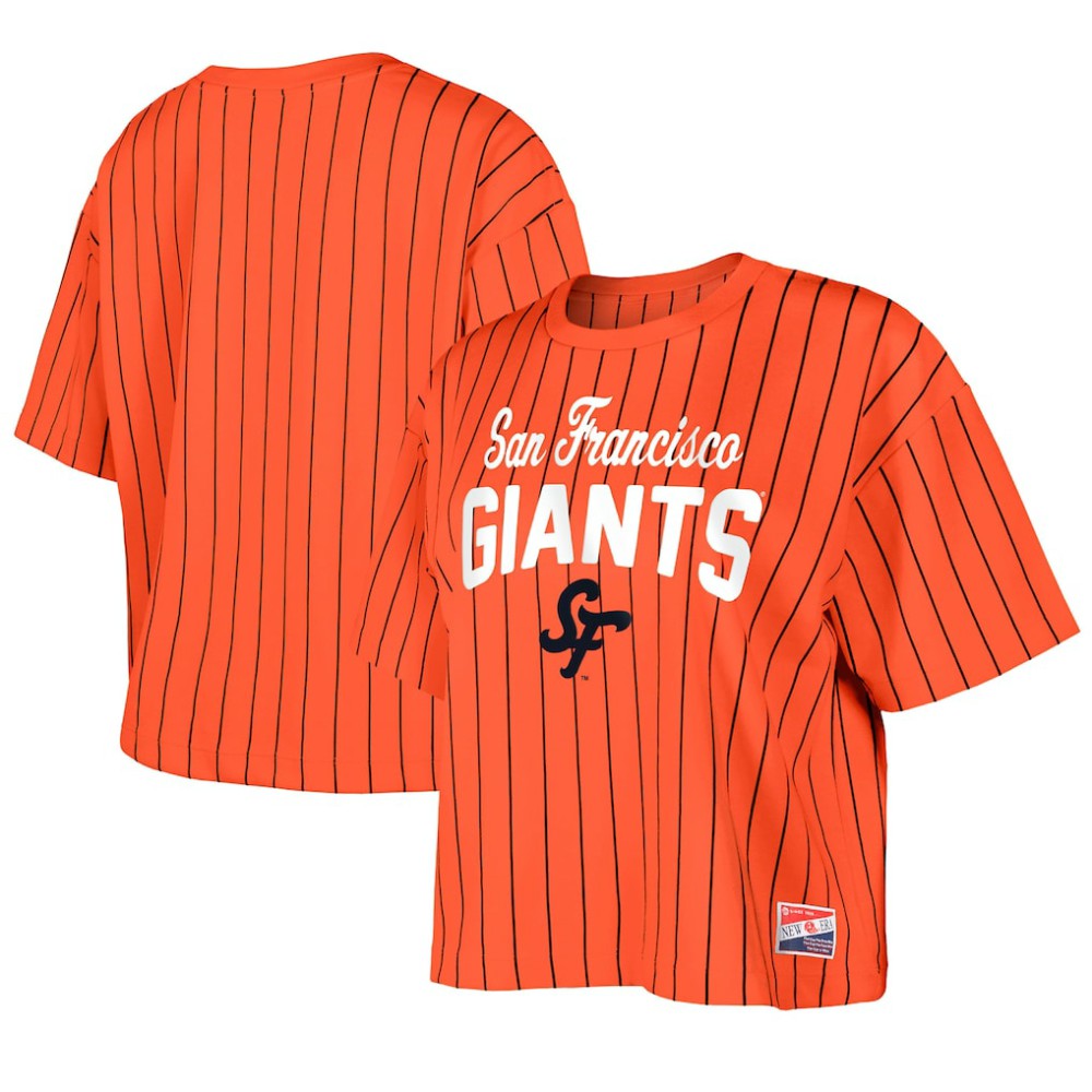 San Francisco Giants Women's 2025 City Connect Boxy Pinstripe T-Shirt Orange | New Era