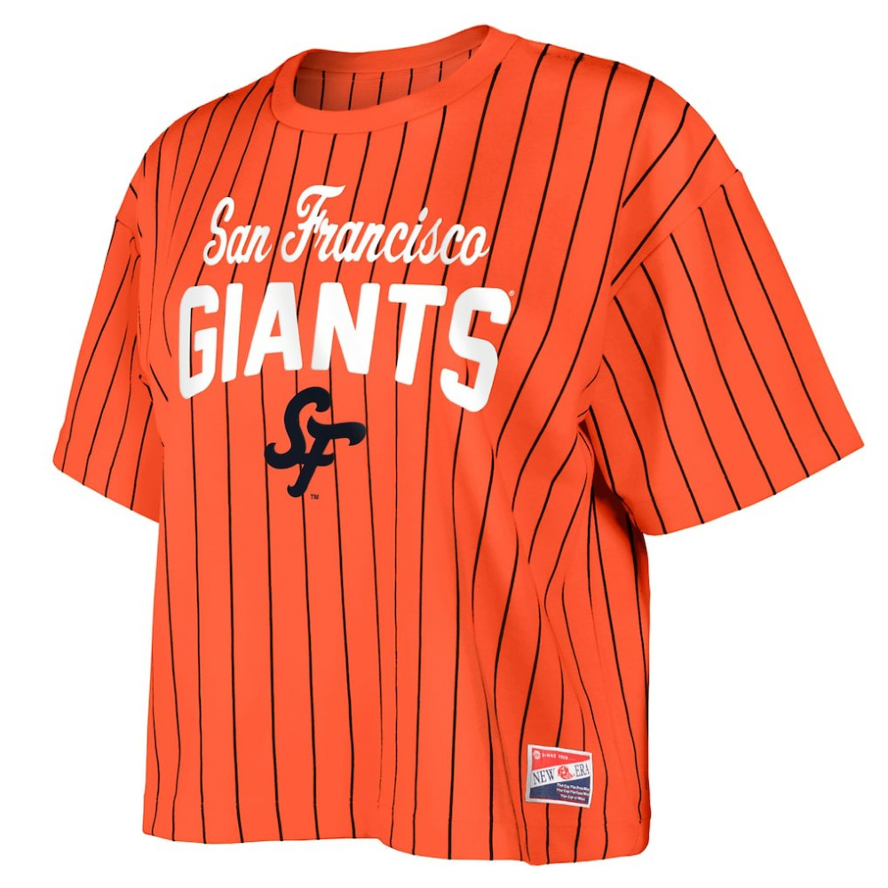 San Francisco Giants Women's 2025 City Connect Boxy Pinstripe T-Shirt Orange | New Era