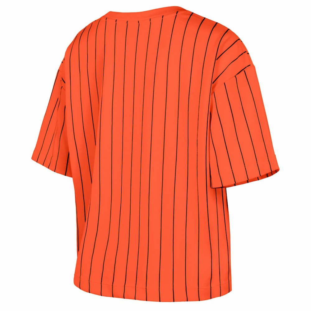 San Francisco Giants Women's 2025 City Connect Boxy Pinstripe T-Shirt Orange | New Era