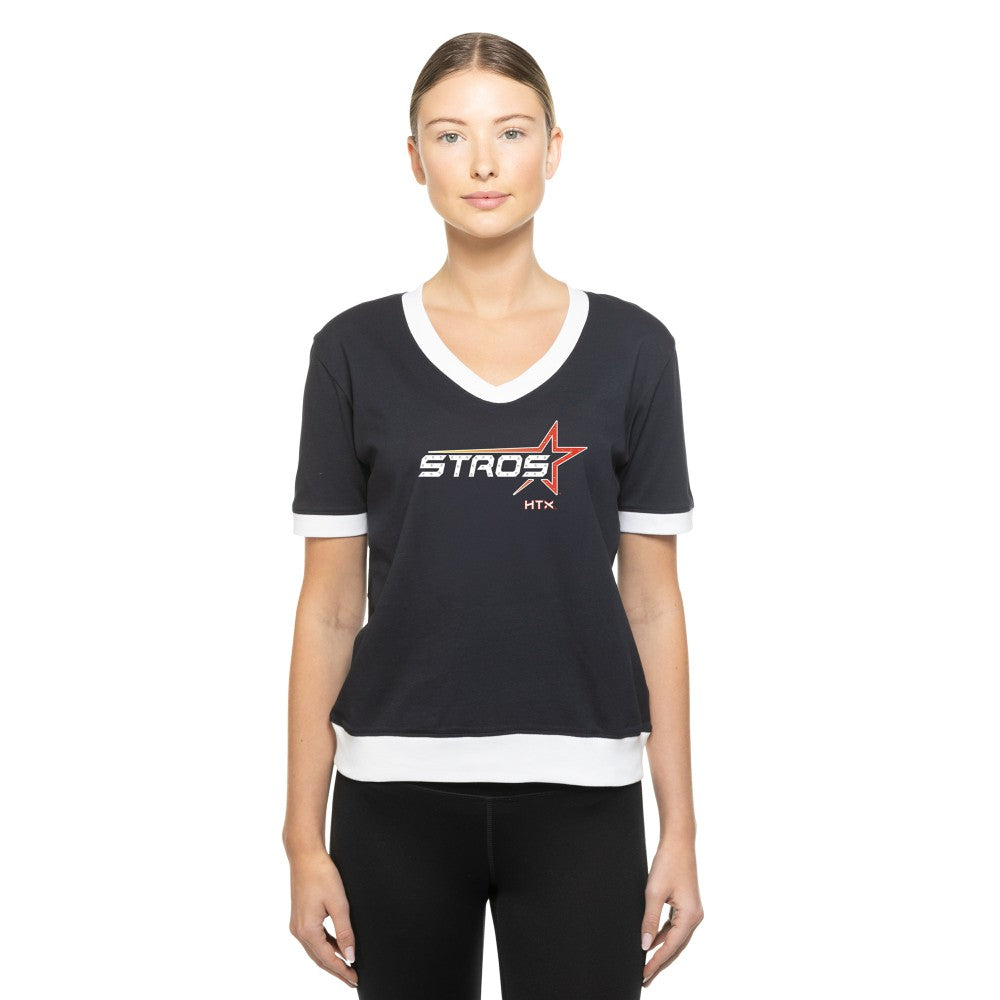 Houston Astros Women's 2025 City Connect Rhinestone V-Neck T-Shirt Navy | New Era