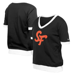 San Francisco Giants Women's 2025 City Connect Rhinestone V-Neck T-Shirt Black | New Era