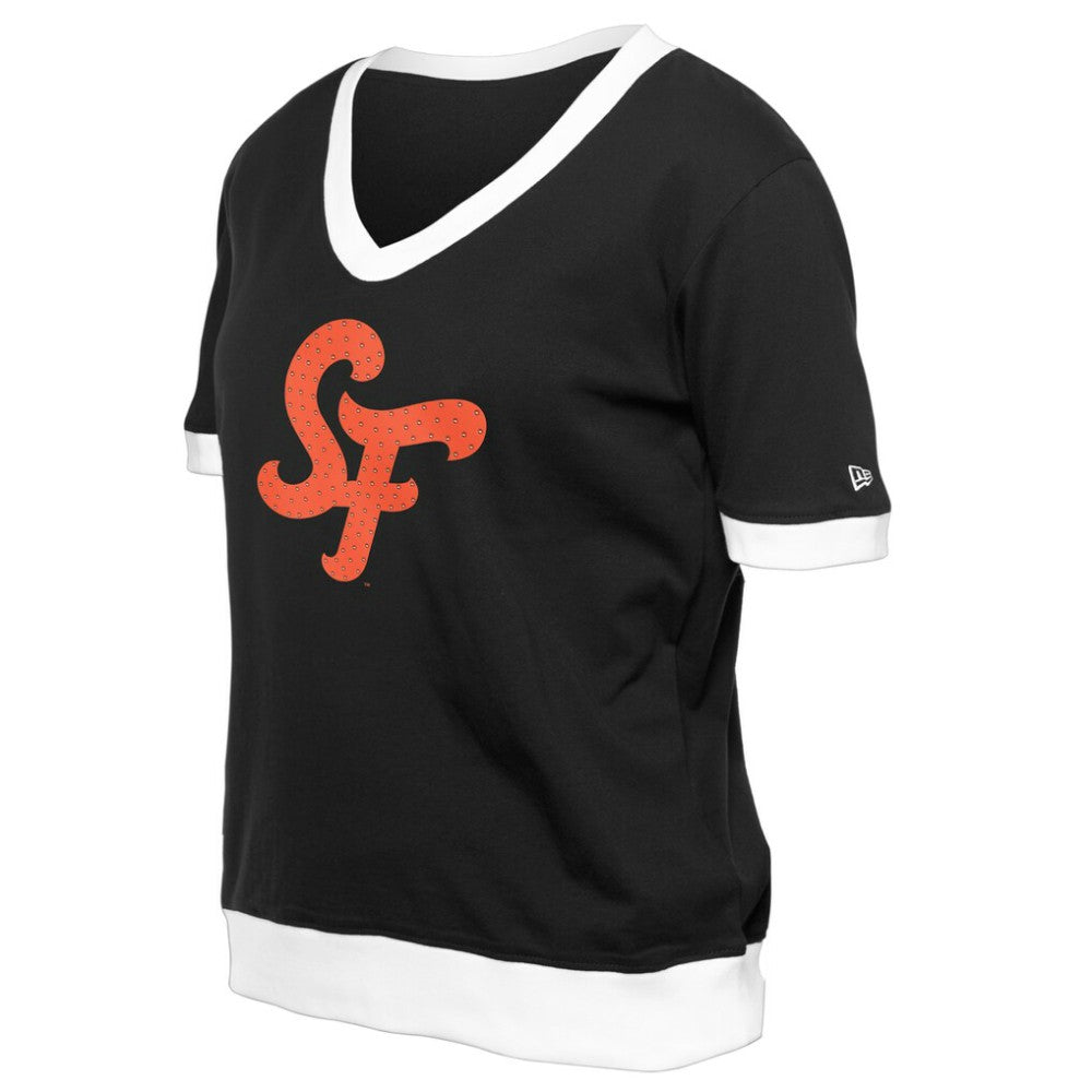 San Francisco Giants Women's 2025 City Connect Rhinestone V-Neck T-Shirt Black | New Era
