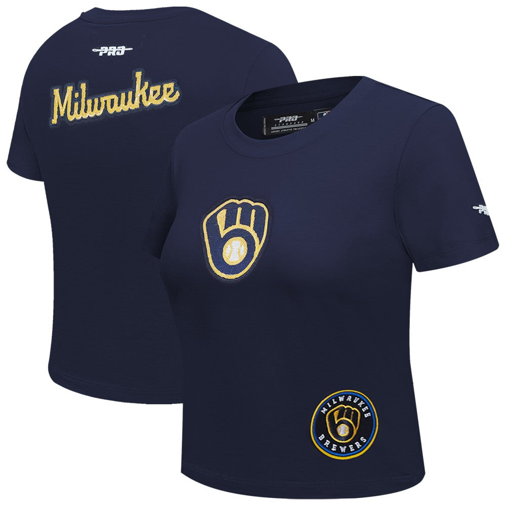 Milwaukee Brewers Pro Standard Women's Game Day Classics Baby Doll Cropped T-Shirt Navy