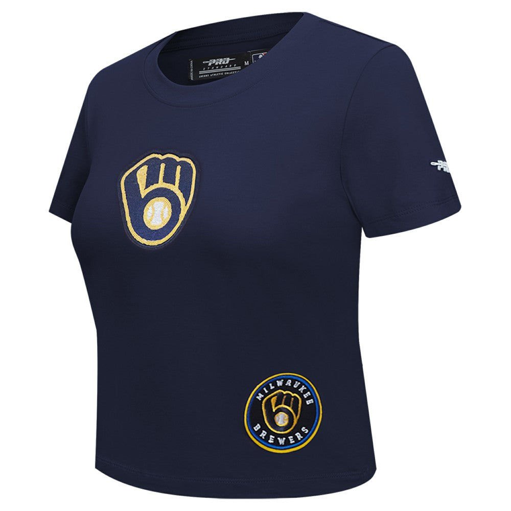 Milwaukee Brewers Pro Standard Women's Game Day Classics Baby Doll Cropped T-Shirt Navy