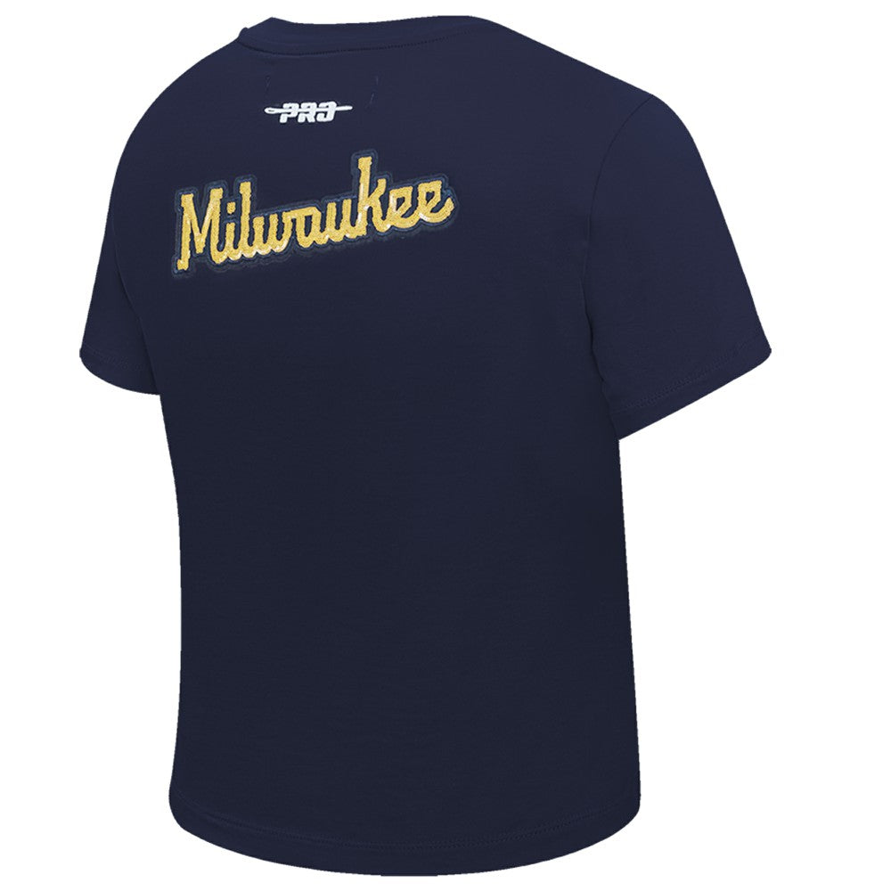 Milwaukee Brewers Pro Standard Women's Game Day Classics Baby Doll Cropped T-Shirt Navy