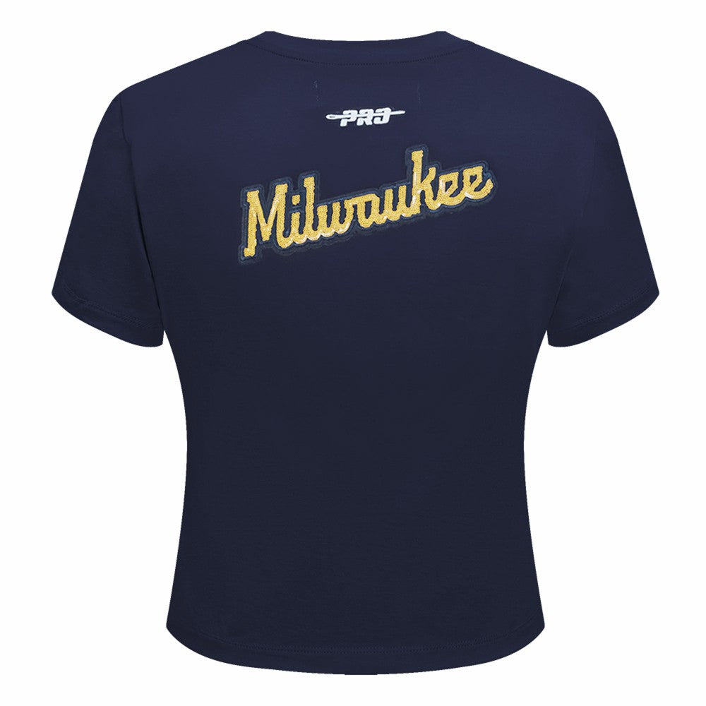 Milwaukee Brewers Pro Standard Women's Game Day Classics Baby Doll Cropped T-Shirt Navy